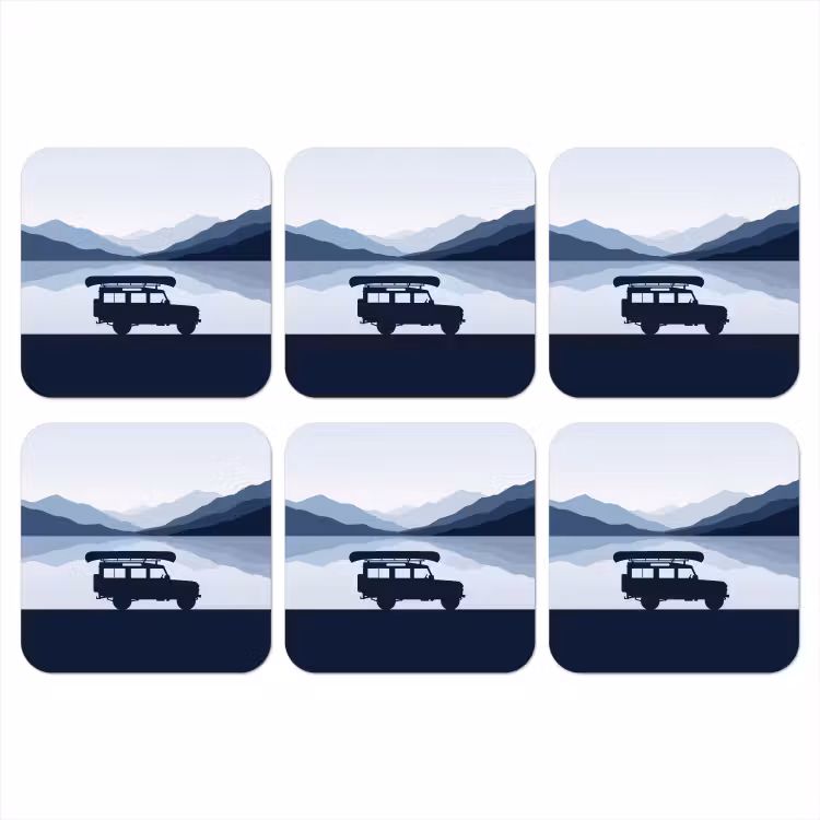Onderzetter - Auto - Meer - Bergen - Blauw — 1