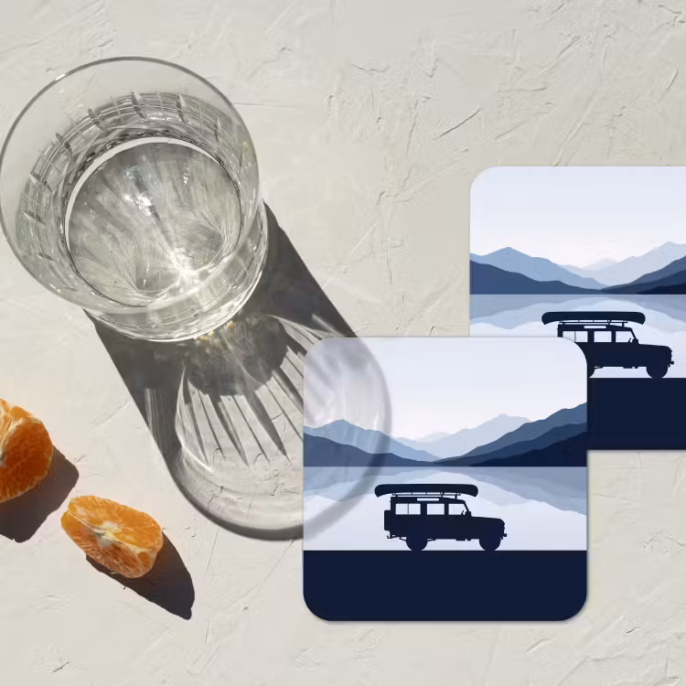 Onderzetter - Auto - Meer - Bergen - Blauw — 3