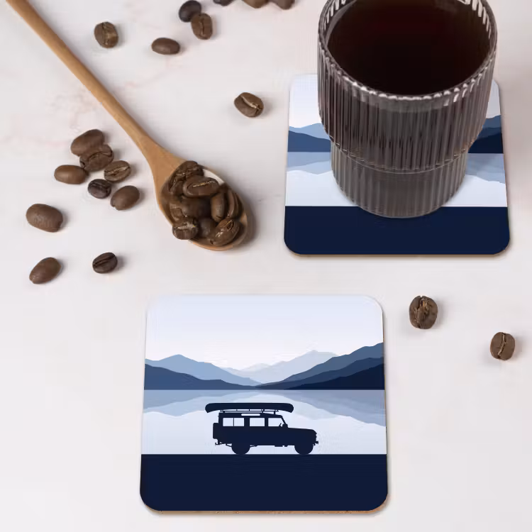 Onderzetter - Auto - Meer - Bergen - Blauw — 4