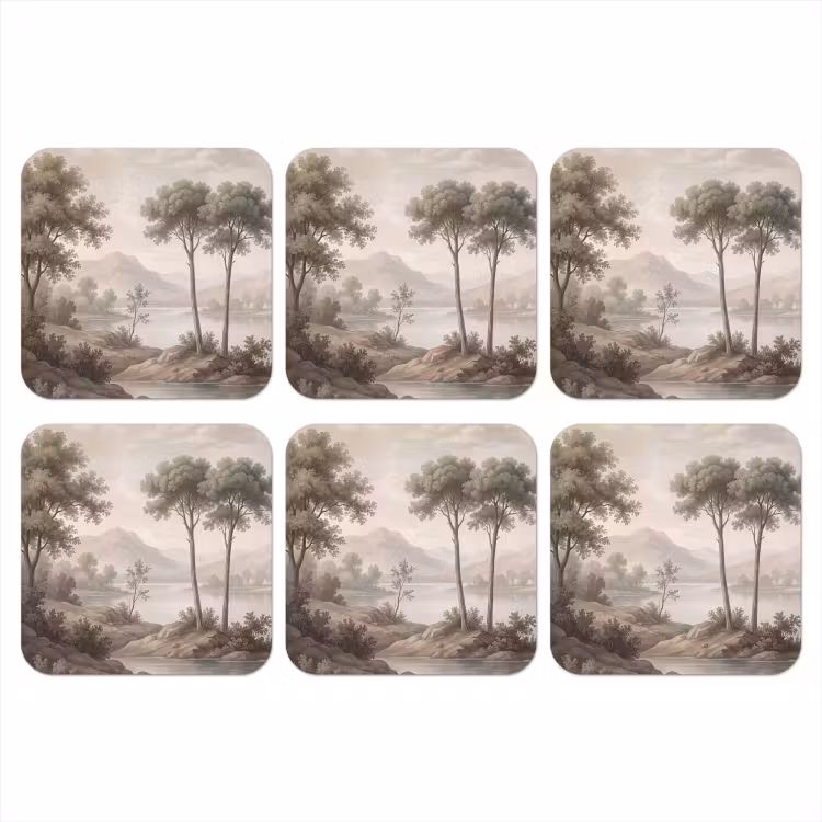 Onderzetter - Bomen - Meer - Bergen - Illustratie — 1