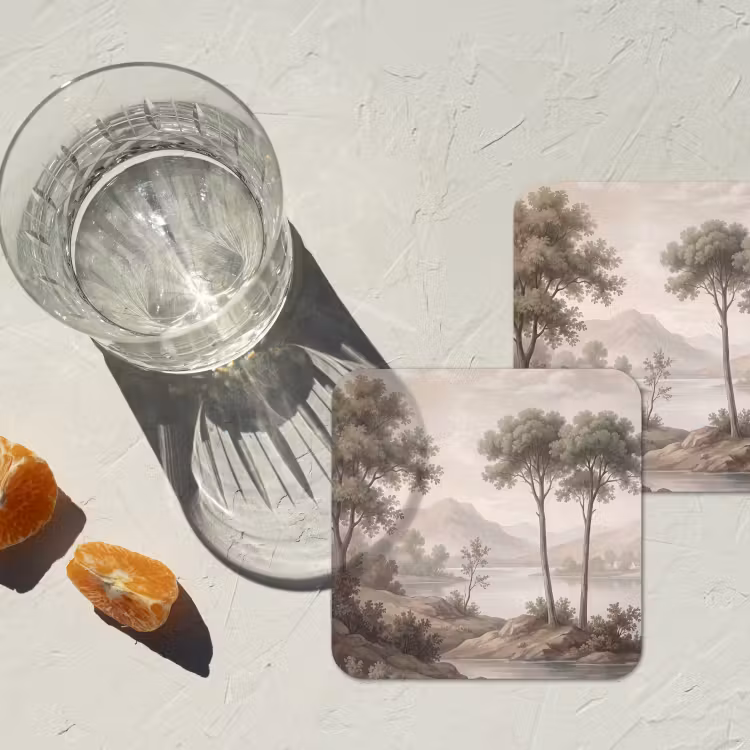 Onderzetter - Bomen - Meer - Bergen - Illustratie — 3