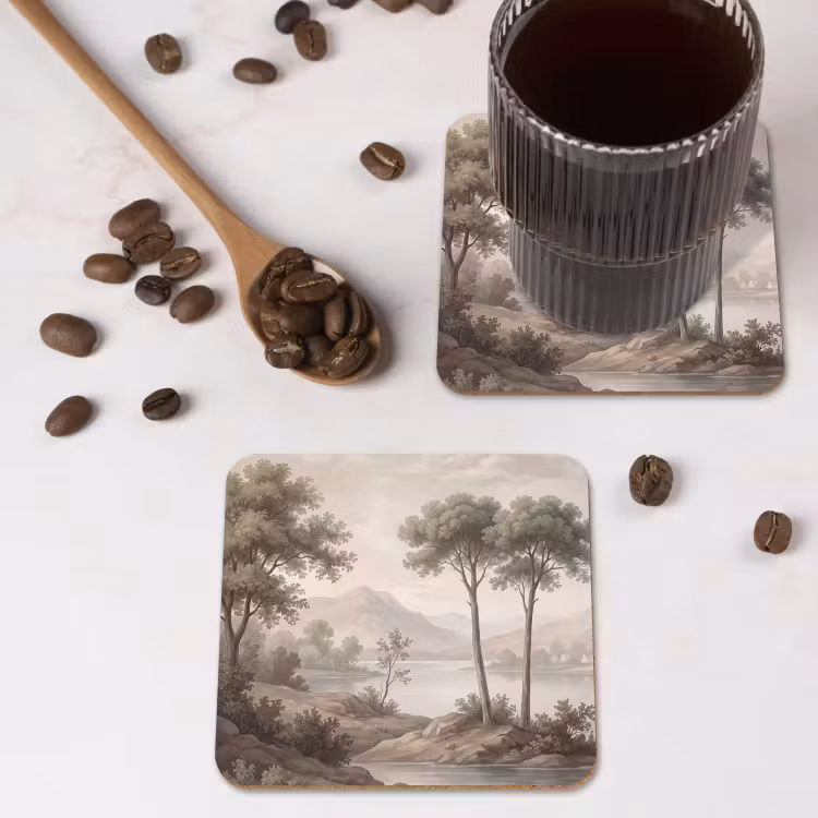 Onderzetter - Bomen - Meer - Bergen - Illustratie — 4