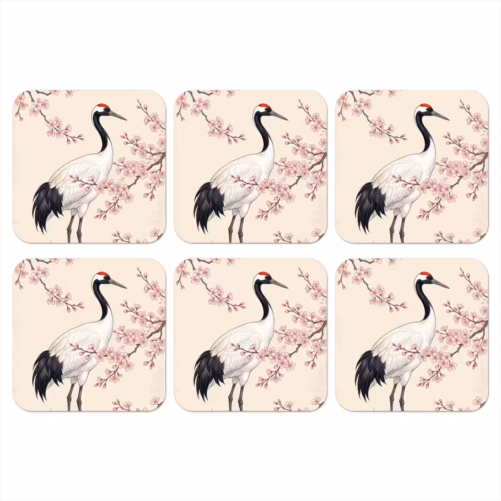 Onderzetter - Aziatisch - Kraanvogel - Beige — 1