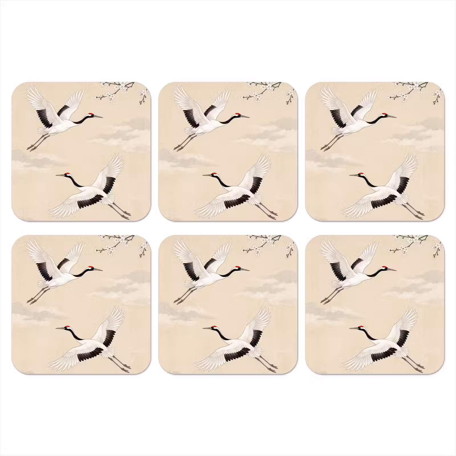 Onderzetter - Kraanvogels - Bloesem - Beige — 1
