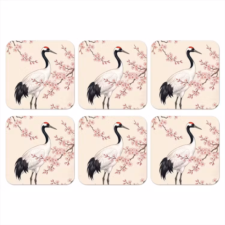 Onderzetter - Aziatisch - Kraanvogel - Beige — 1