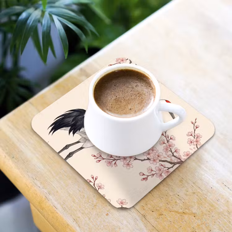 Onderzetter - Aziatisch - Kraanvogel - Beige — 2