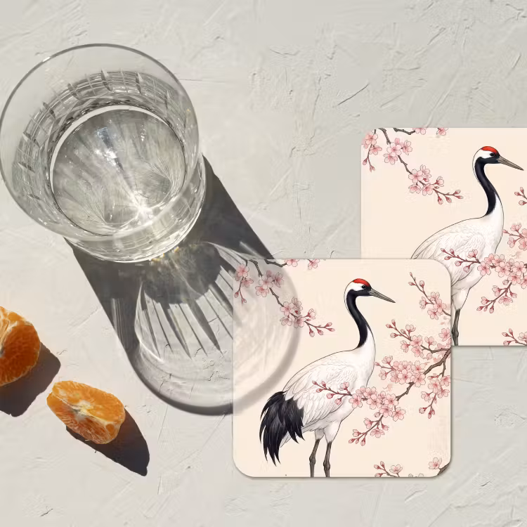 Onderzetter - Aziatisch - Kraanvogel - Beige — 3
