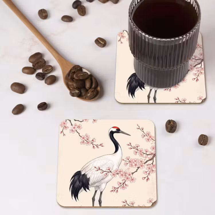 Onderzetter - Aziatisch - Kraanvogel - Beige — 4