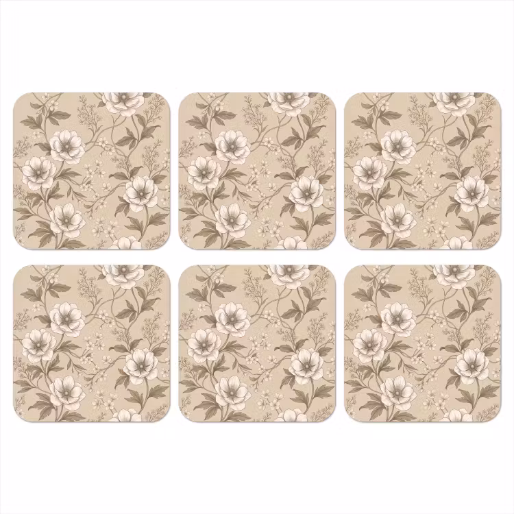 Onderzetter - Bloemen - Patroon - Beige — 1