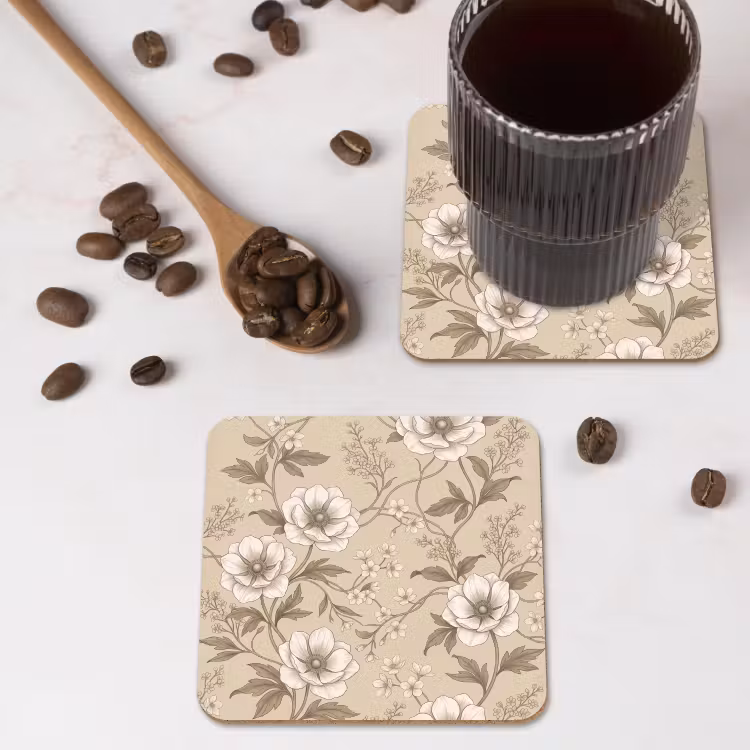 Onderzetter - Bloemen - Patroon - Beige — 4