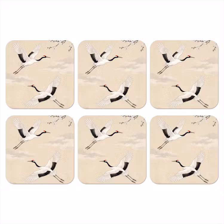 Onderzetter - Kraanvogels - Bloesem - Beige — 1