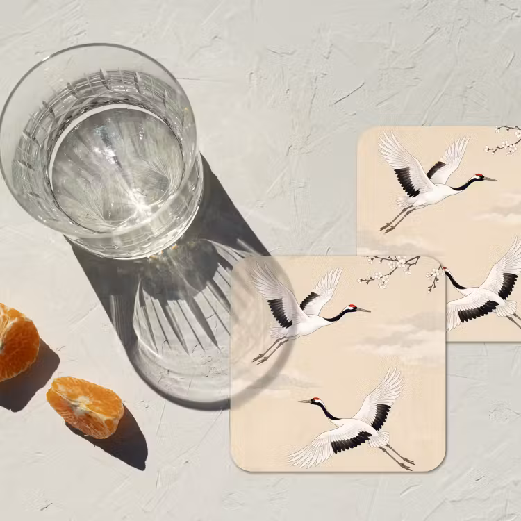 Onderzetter - Kraanvogels - Bloesem - Beige — 3