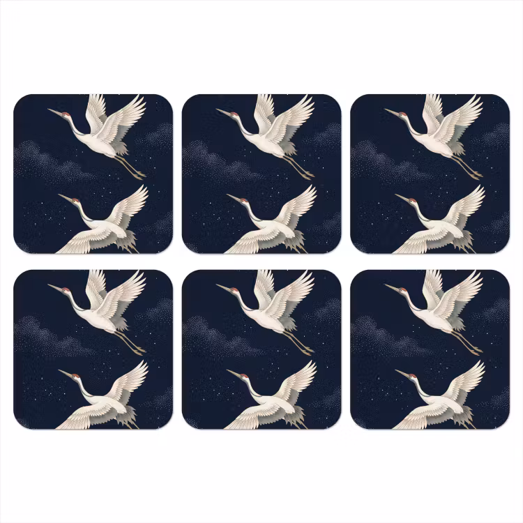 Onderzetter - Kraanvogels - Nachthemel - Blauw — 1