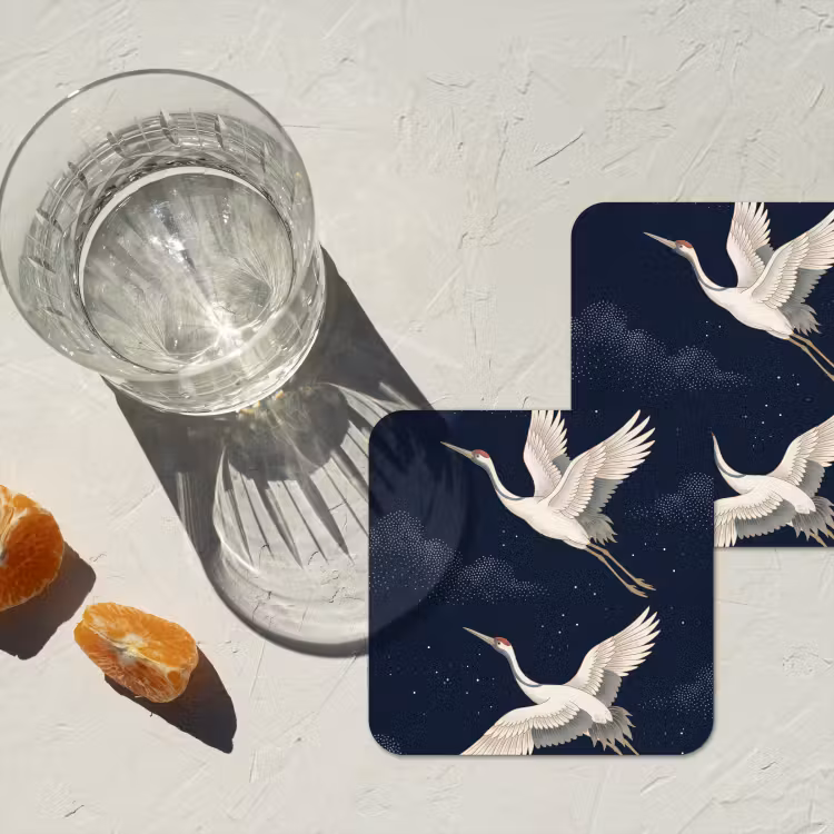 Onderzetter - Kraanvogels - Nachthemel - Blauw — 3