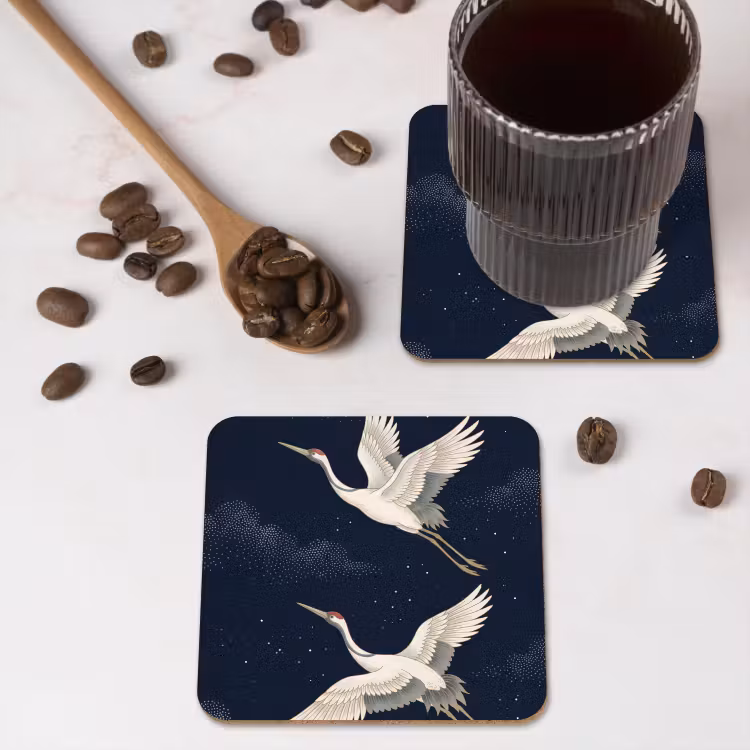 Onderzetter - Kraanvogels - Nachthemel - Blauw — 4