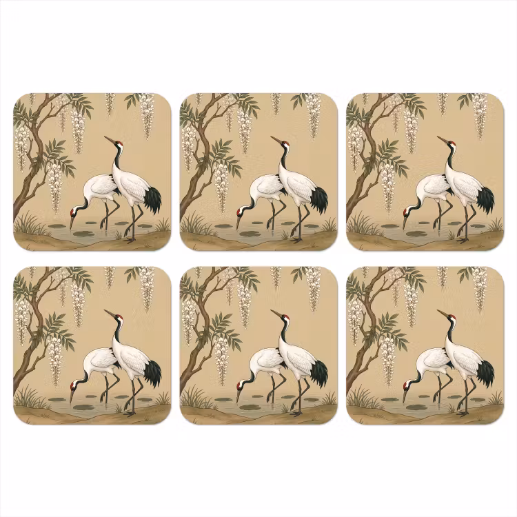Onderzetter - Kraanvogels - Water - Beige — 1
