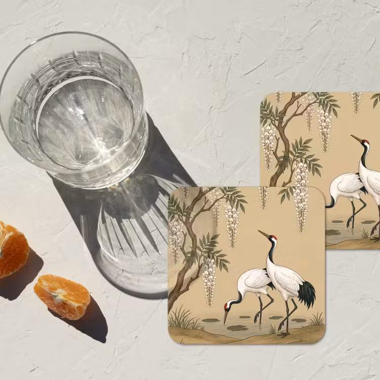 Onderzetter - Kraanvogels - Water - Beige — 3