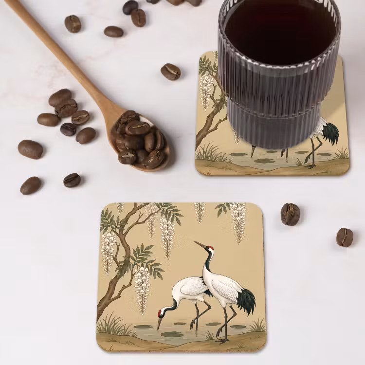 Onderzetter - Kraanvogels - Water - Beige — 4