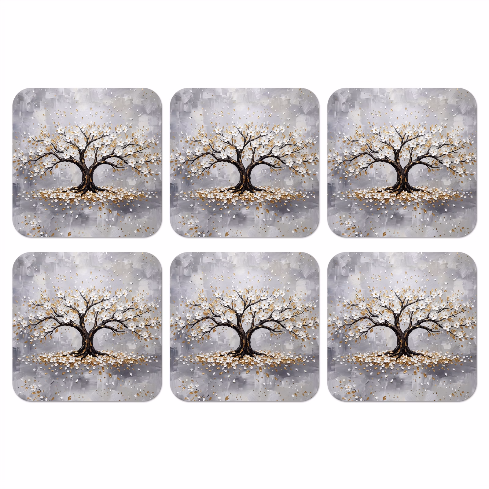 Onderzetter - Boom - Bloemen - Natuur - Abstract - Wit — 1