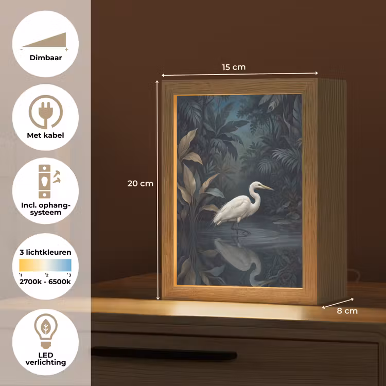 Nachtlampje - Reiger - Water - Natuur - Modern - Wit — 2