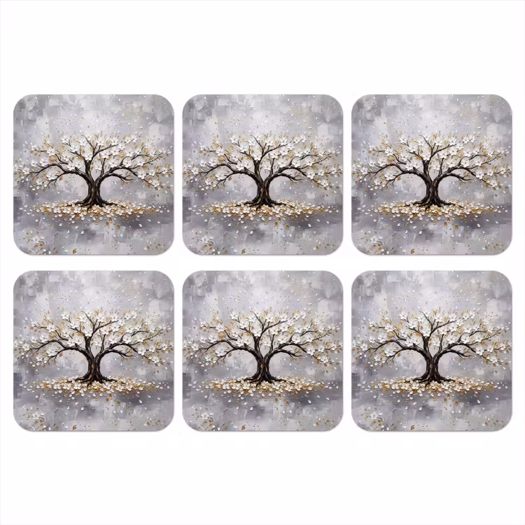 Onderzetter - Boom - Bloemen - Natuur - Abstract - Wit — 1