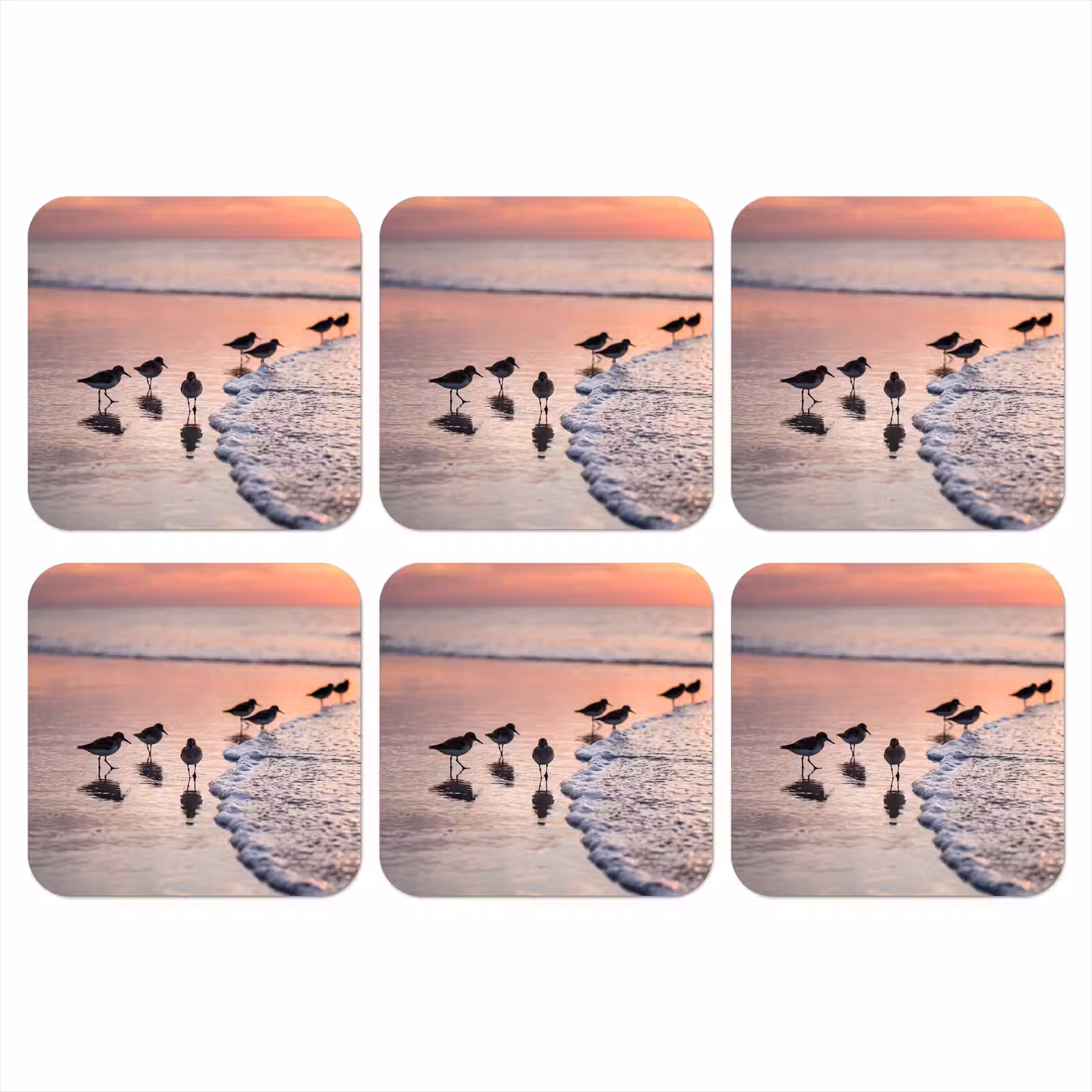 Onderzetter - Meeuwen - Strand - Zee - Roze — 1