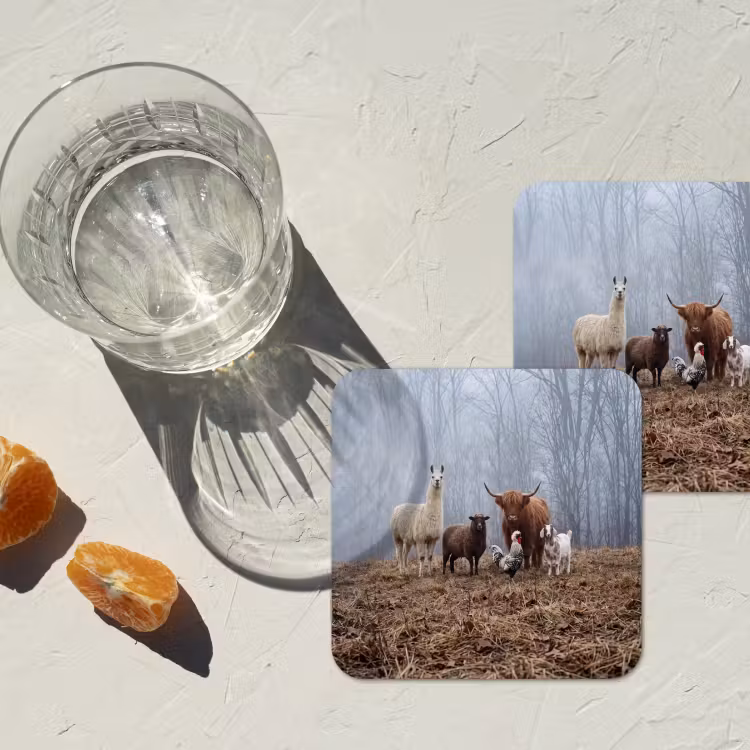 Onderzetter - Boerderijdieren - Groep - Mist - Natuur - Rustiek — 3