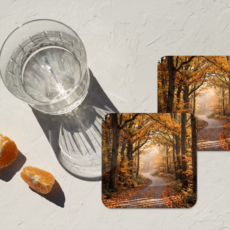 Onderzetter - Bospad - Herfstbos - Bladeren - Oranje - Nostalgisch — 3