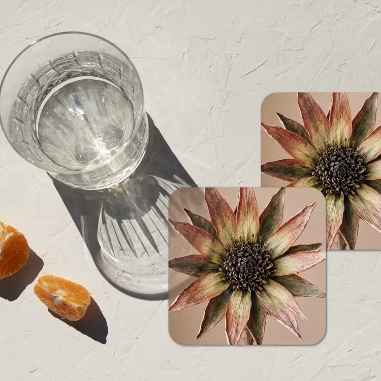 Onderzetter - Droogbloem - Protea - Vintage - Beige - Rustiek — 3