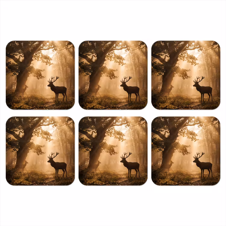 Onderzetter - Hert - Bos - Mistig - Natuur - Goud — 1