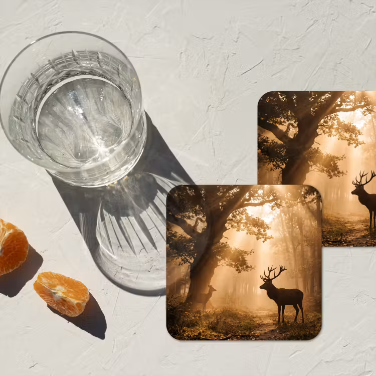 Onderzetter - Hert - Bos - Mistig - Natuur - Goud — 3