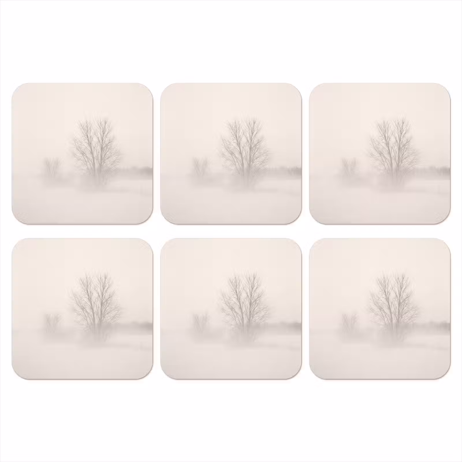 Onderzetter - Boom - Mist - Sneeuw - Winter - Minimalistisch — 1