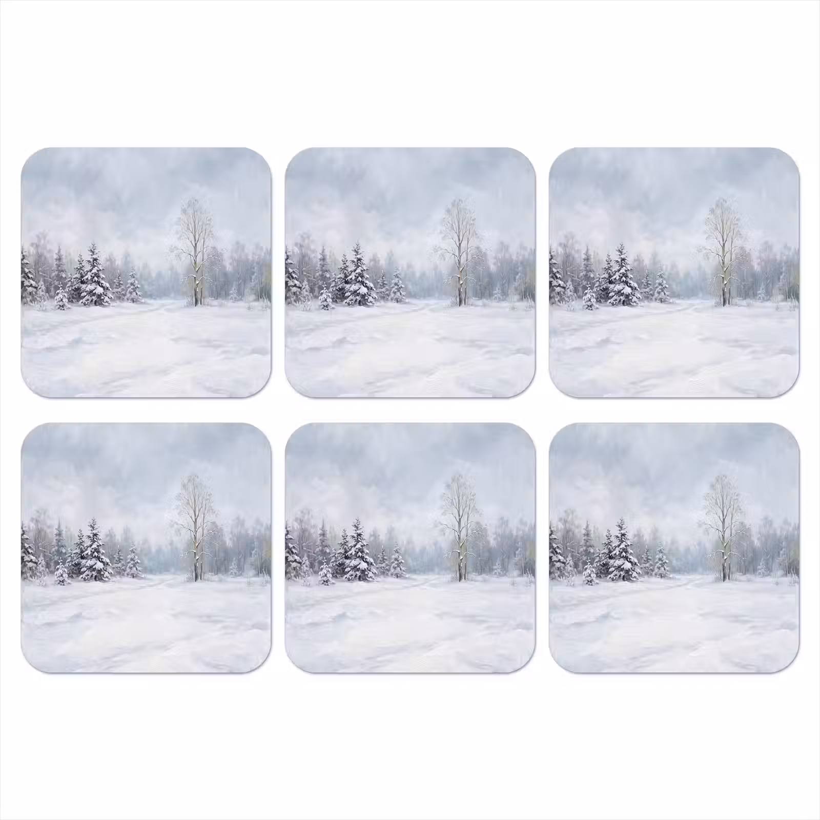 Onderzetter - Bospad - Dennen - Sneeuw - Winter - Rustgevend — 1