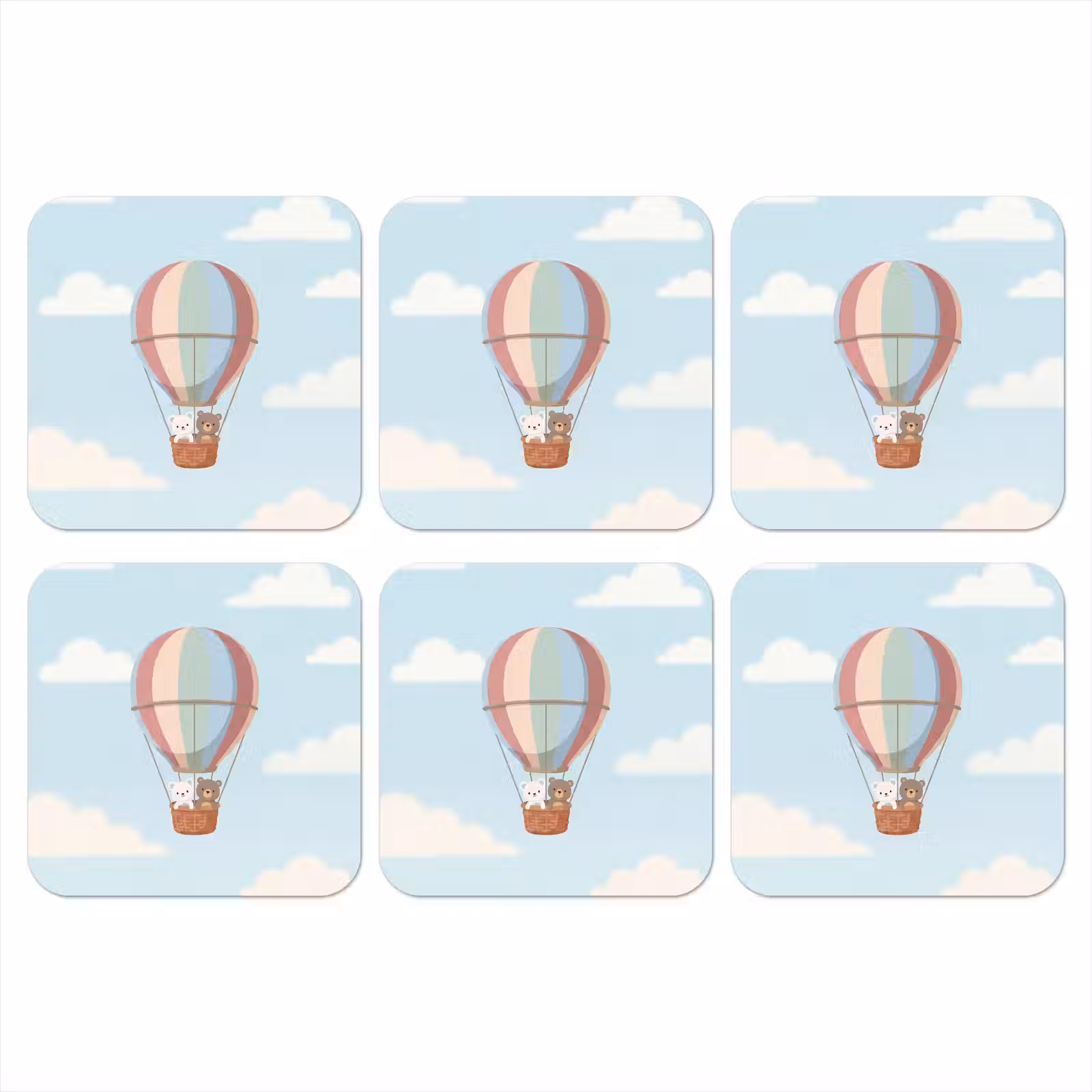 Onderzetter - Luchtballon - Beren - Pastel — 1