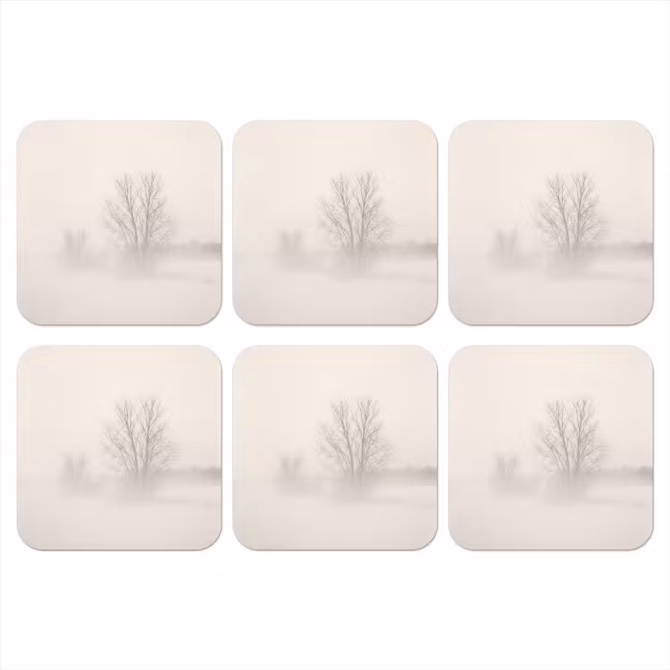 Onderzetter - Boom - Mist - Sneeuw - Winter - Minimalistisch — 1