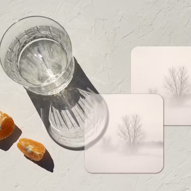 Onderzetter - Boom - Mist - Sneeuw - Winter - Minimalistisch — 3