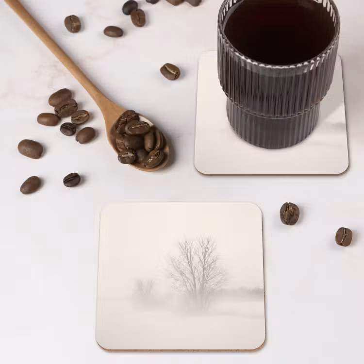 Onderzetter - Boom - Mist - Sneeuw - Winter - Minimalistisch — 4