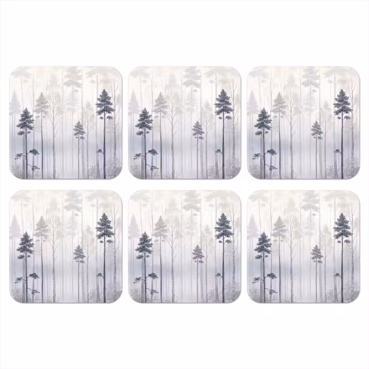 Onderzetter - Bos - Bomen - Mist - Natuur - Illustratie - Grijs — 1