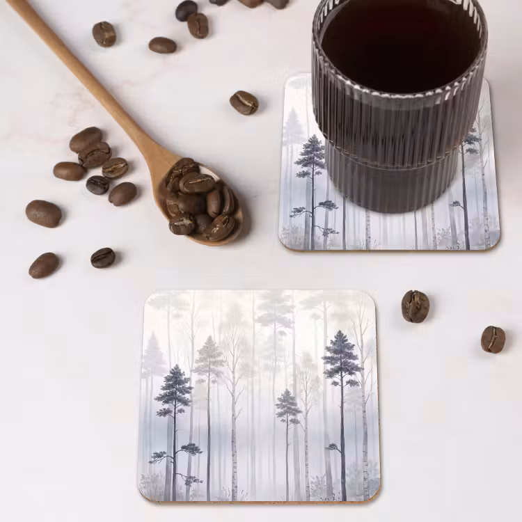 Onderzetter - Bos - Bomen - Mist - Natuur - Illustratie - Grijs — 4