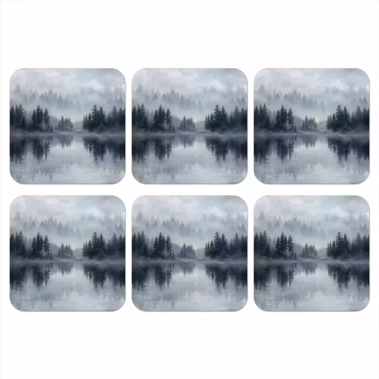 Onderzetter - Bos - Meer - Mist - Natuur - Grijs — 1