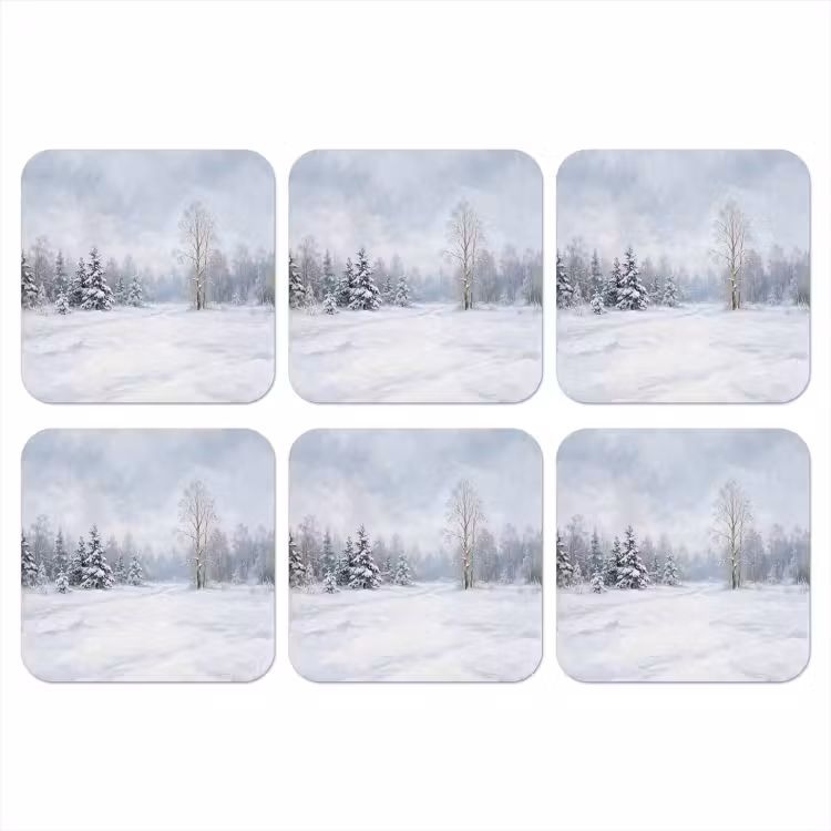 Onderzetter - Bospad - Dennen - Sneeuw - Winter - Rustgevend — 1