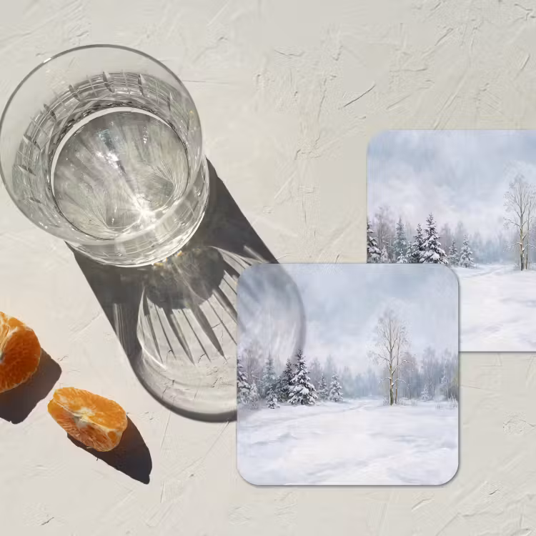 Onderzetter - Bospad - Dennen - Sneeuw - Winter - Rustgevend — 3
