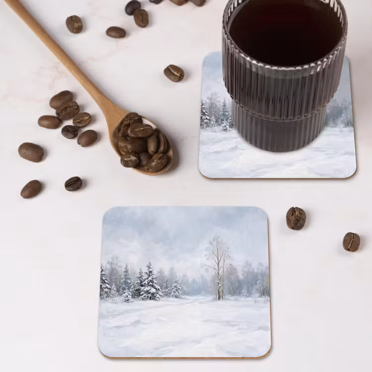 Onderzetter - Bospad - Dennen - Sneeuw - Winter - Rustgevend — 4