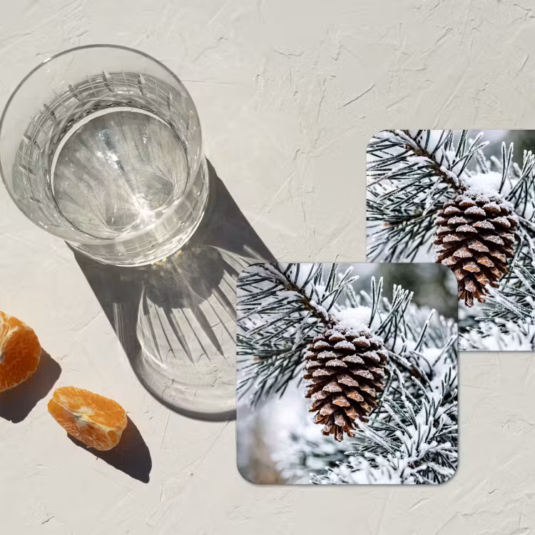 Onderzetter - Dennenappel - Tak - Sneeuw - Winter - Sfeervol — 3