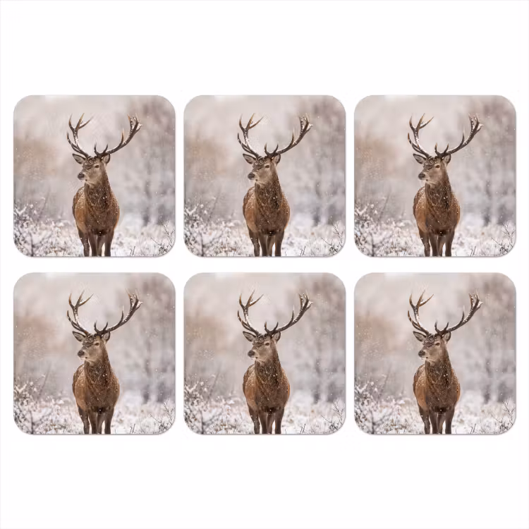 Onderzetter - Edelhert - Bos - Sneeuw - Winter - Majestueus — 1