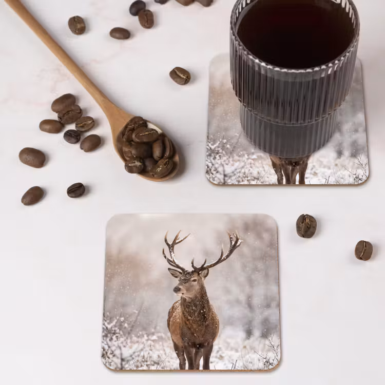 Onderzetter - Edelhert - Bos - Sneeuw - Winter - Majestueus — 4