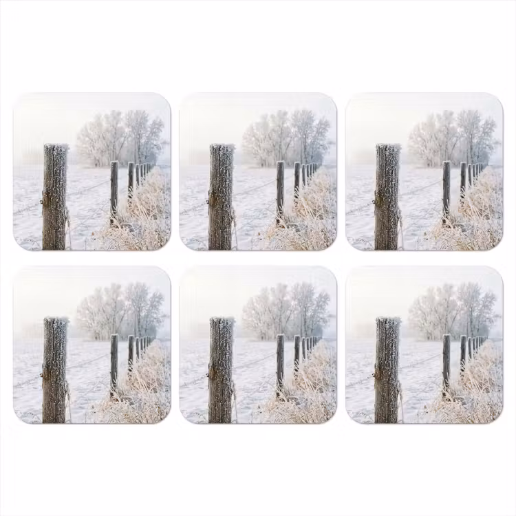 Onderzetter​ - Hek - Sneeuw - Mist - Platteland - Nostalgisch — 1