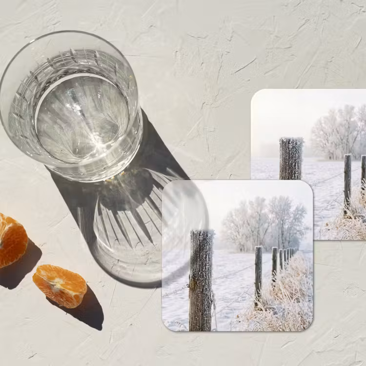 Onderzetter​ - Hek - Sneeuw - Mist - Platteland - Nostalgisch — 3