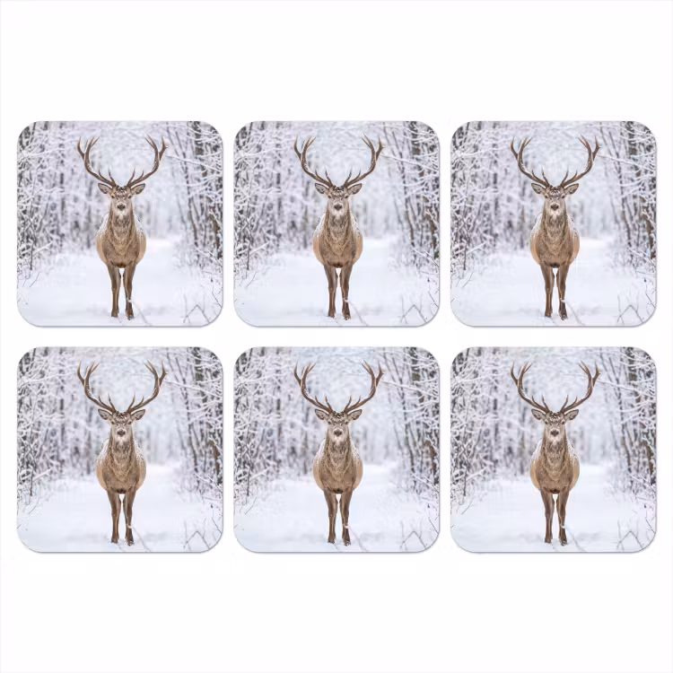 Onderzetter​ - Hert - Winter - Bos - Natuur - Wit — 1