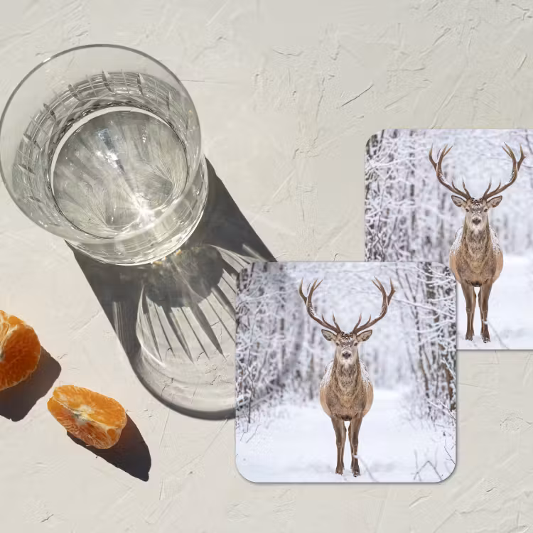 Onderzetter​ - Hert - Winter - Bos - Natuur - Wit — 3